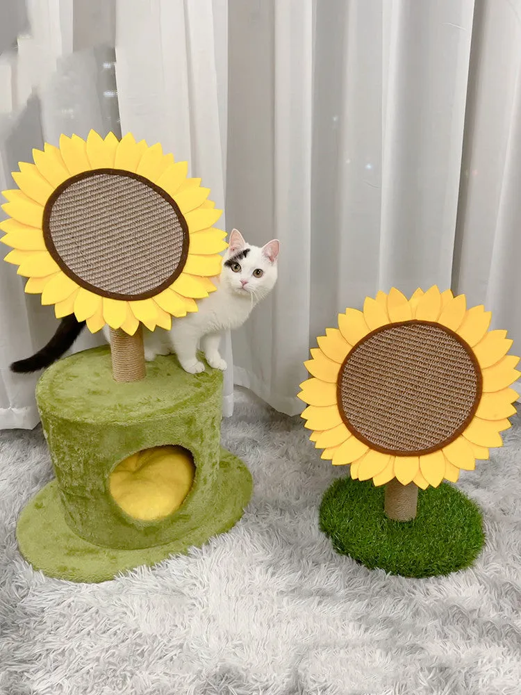 Large cat vertical scratching board with nest house in imitated lawn sunflower colour, made from natural sisal and composite board