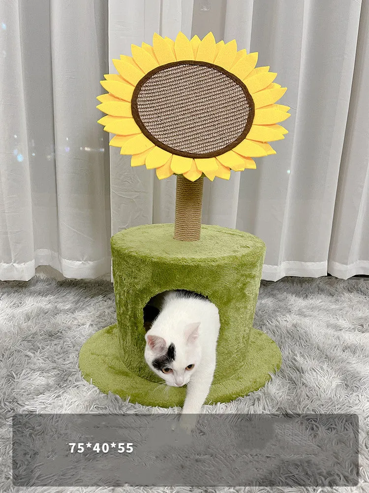 Large cat vertical scratching board with nest house in imitated lawn sunflower colour, made from natural sisal and composite board