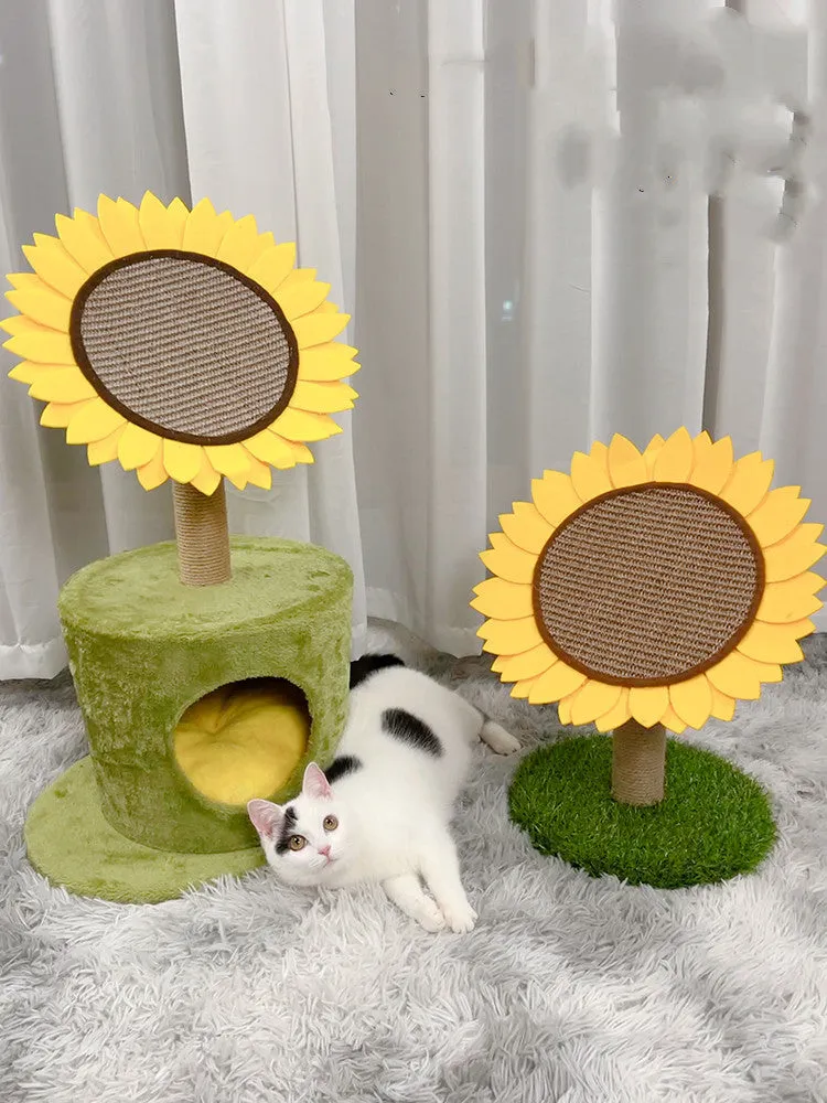 Large cat vertical scratching board with nest house in imitated lawn sunflower colour, made from natural sisal and composite board
