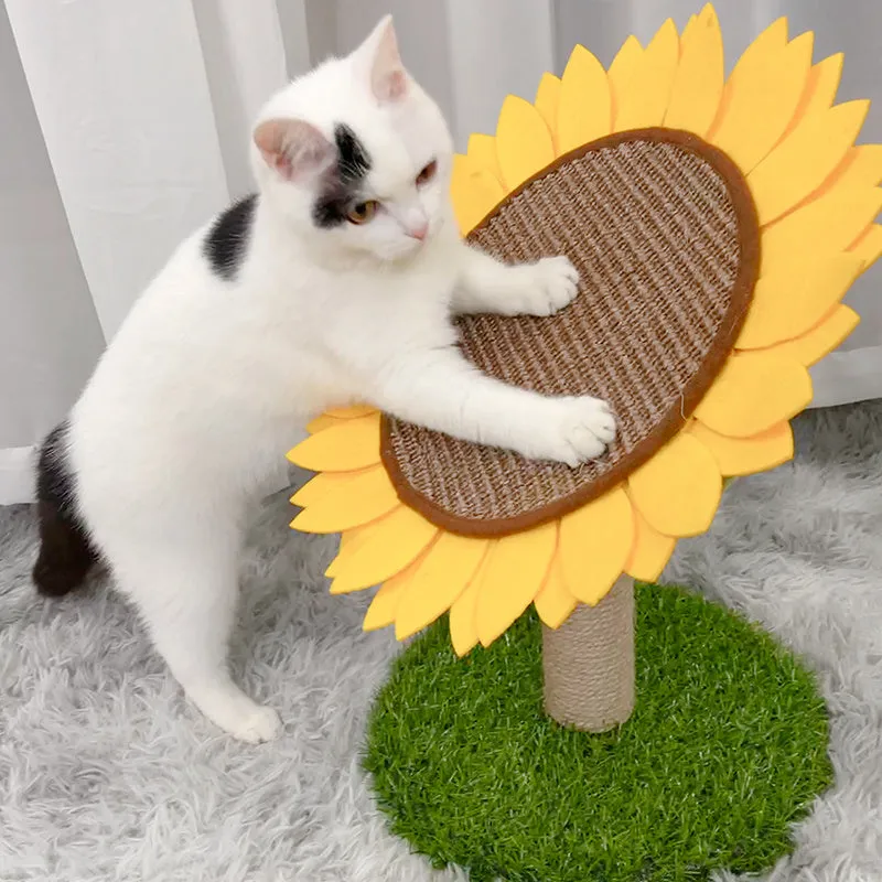 Large cat vertical scratching board with nest house in imitated lawn sunflower colour, made from natural sisal and composite board