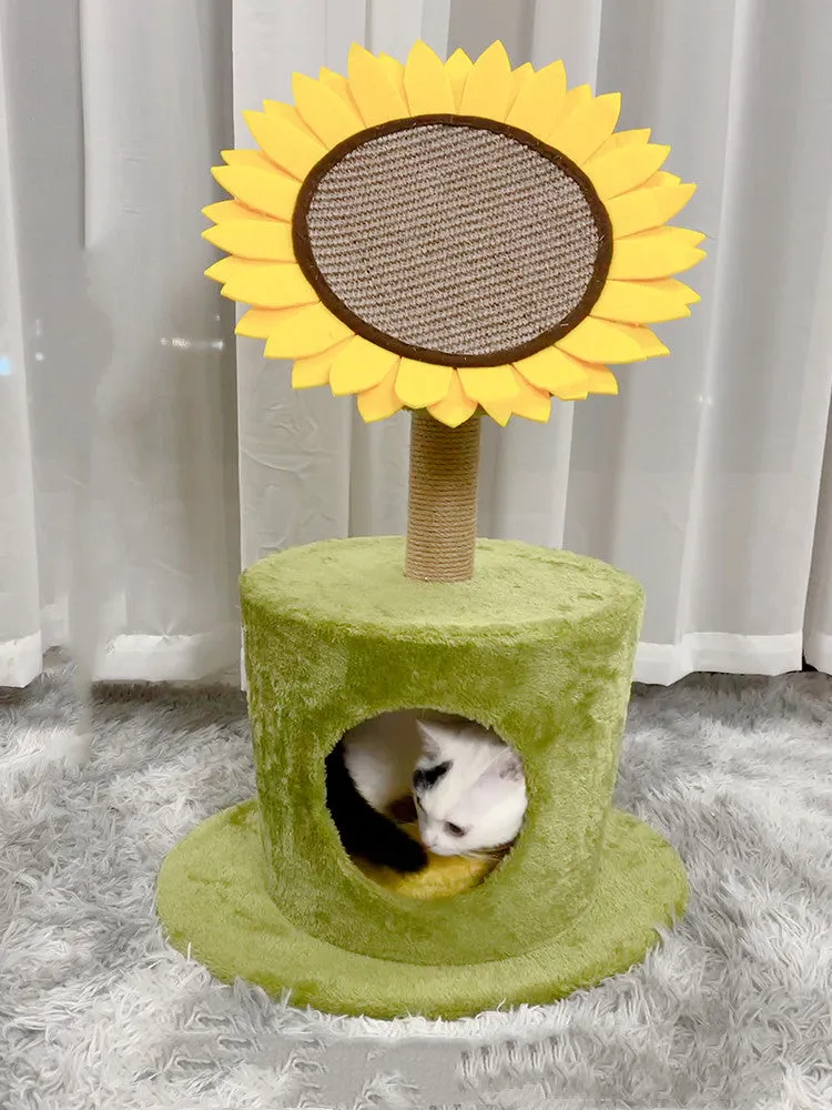 Large cat vertical scratching board with nest house in imitated lawn sunflower colour, made from natural sisal and composite board