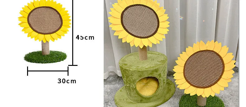 Large cat vertical scratching board with nest house in imitated lawn sunflower colour, made from natural sisal and composite board