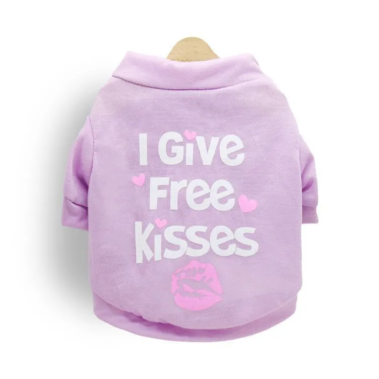 Kiss printed cotton jersey T-shirt for small dogs in blue sitting on a white background