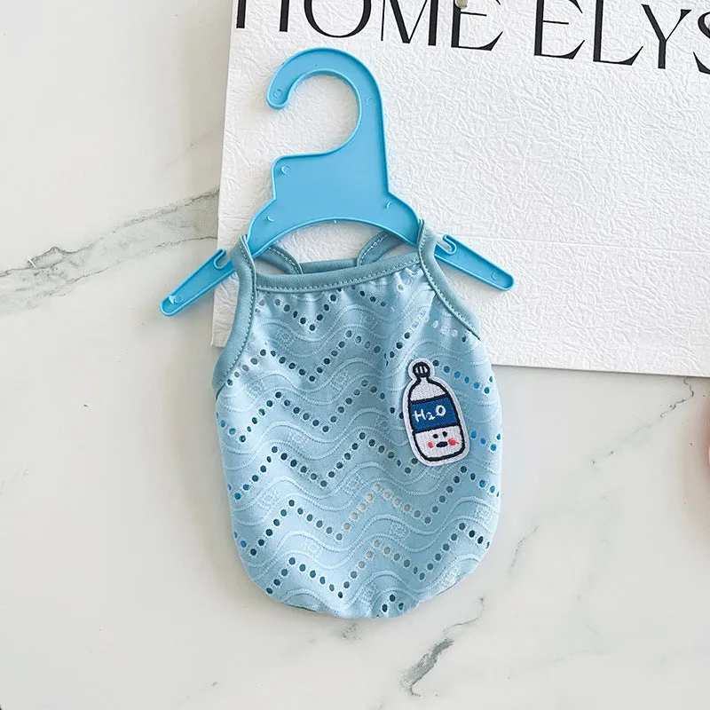 Light blue mesh pet vest for dogs with adjustable straps and breathable fabric