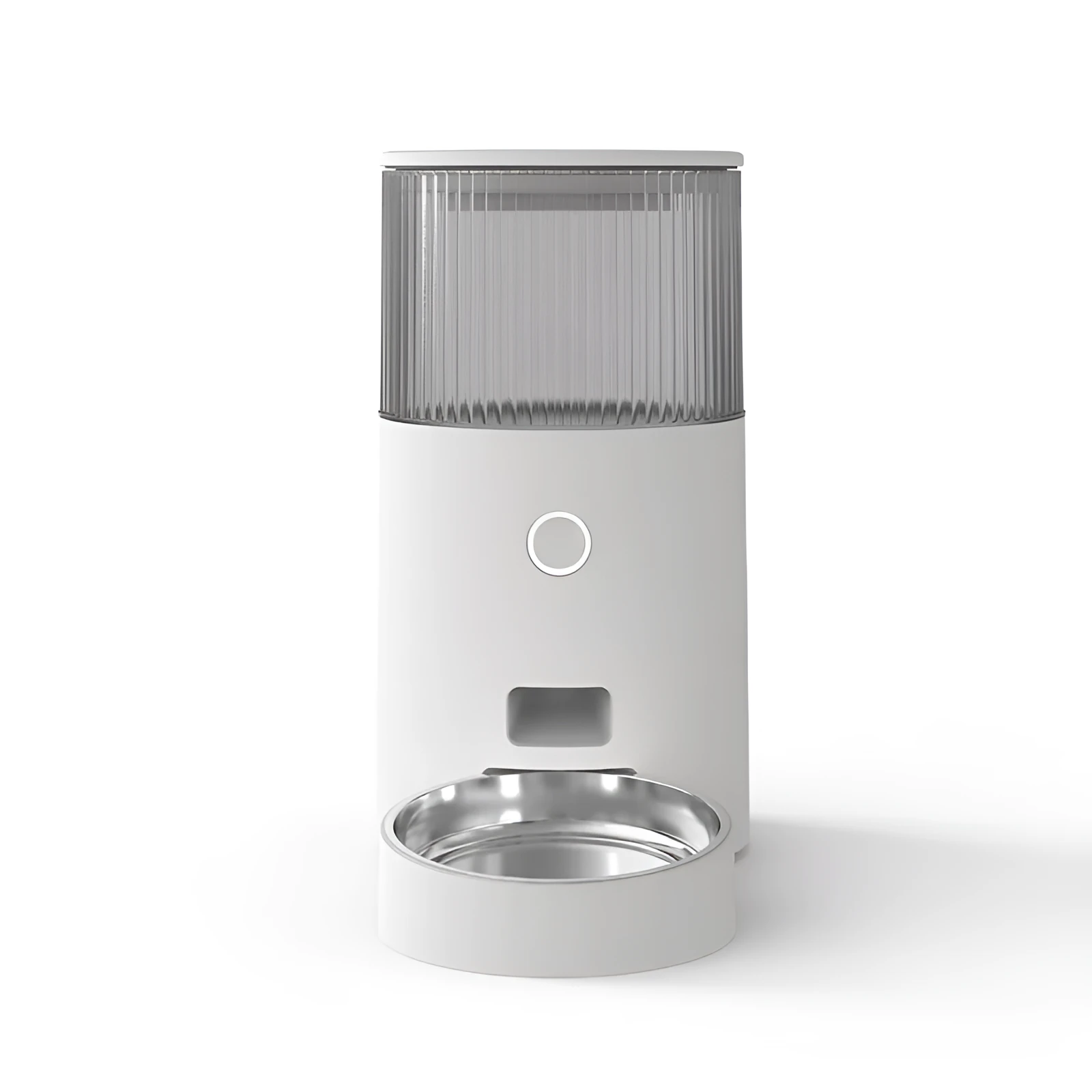 White ABS automatic cat drinking fountain on a flat surface with water in the bowl