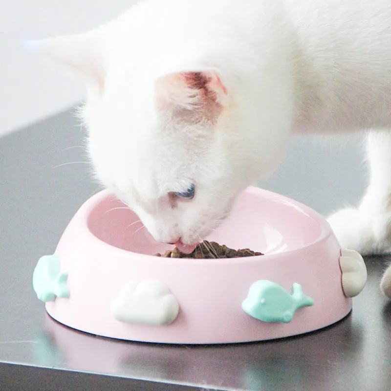 Anti-skid plastic dog bowl in blue sky and white clouds colour for non-slip feeding
