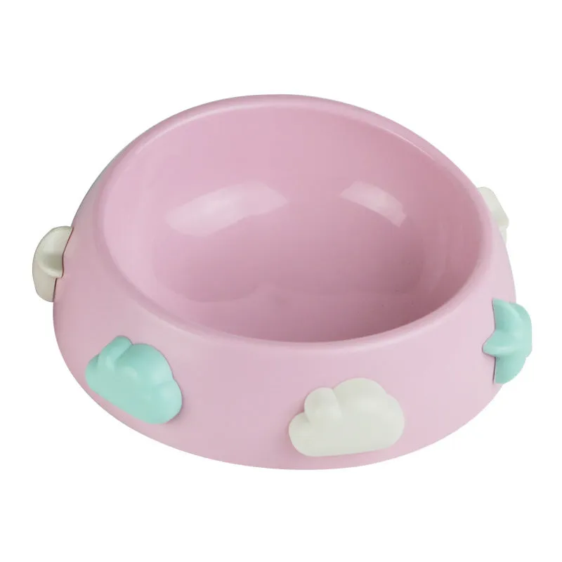 Anti-skid plastic dog bowl in blue sky and white clouds colour for non-slip feeding
