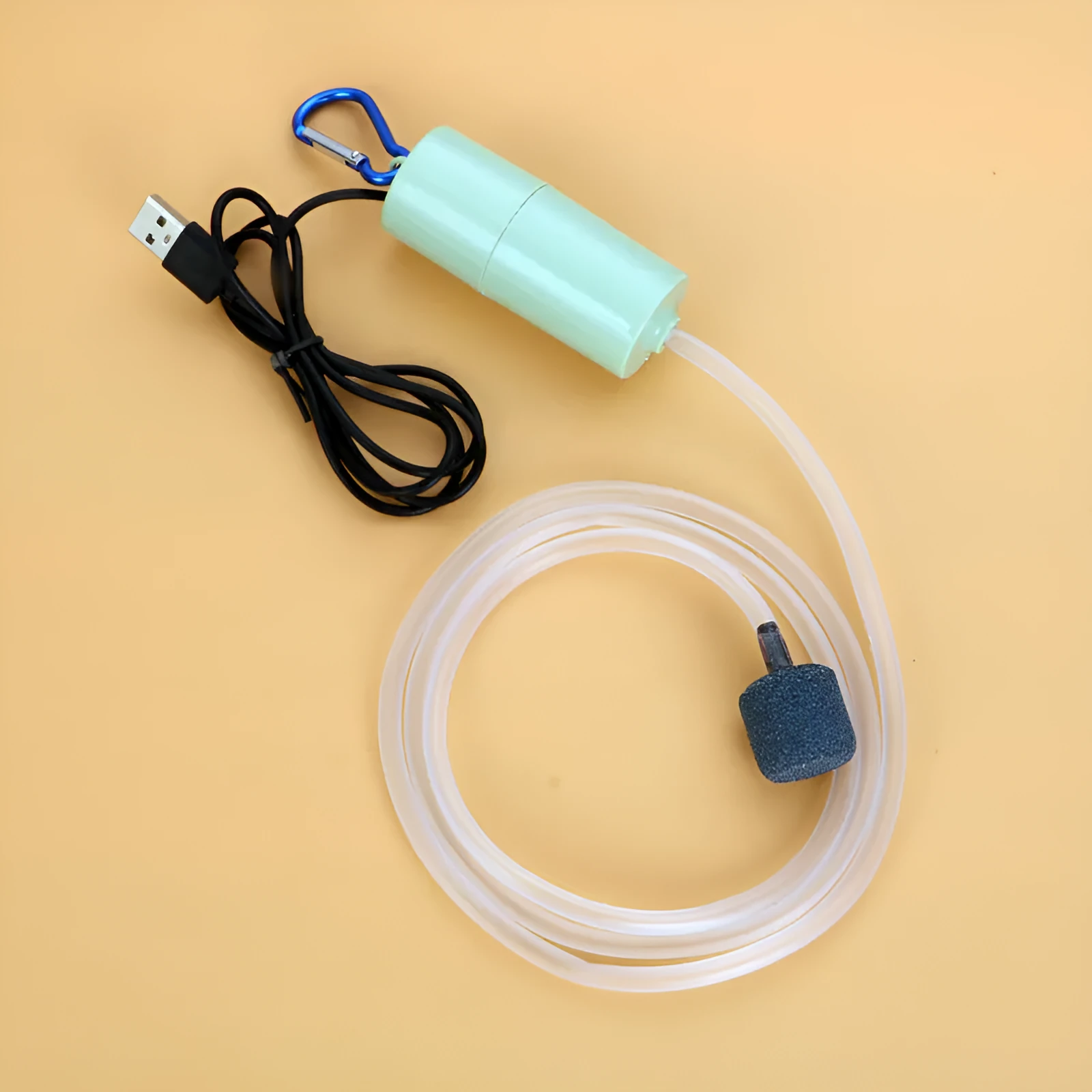 Mini USB aquarium oxygen air pump in green with 100cm cable and air tube