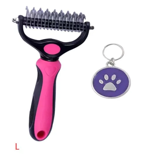Stainless steel pet knot opening comb with double-sided blades in blue, small size 17x7cm