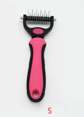 Stainless steel pet knot opening comb with double-sided blades in blue, small size 17x7cm