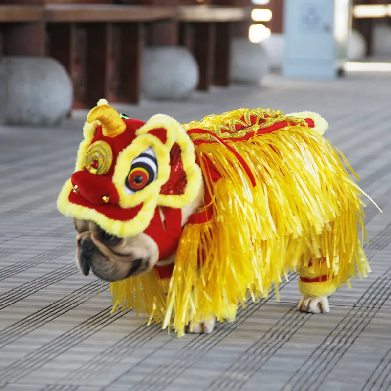 Chinese style polar fleece lion dance pet costume for cats and dogs in size L