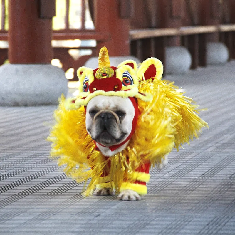 Chinese style polar fleece lion dance pet costume for cats and dogs in size L