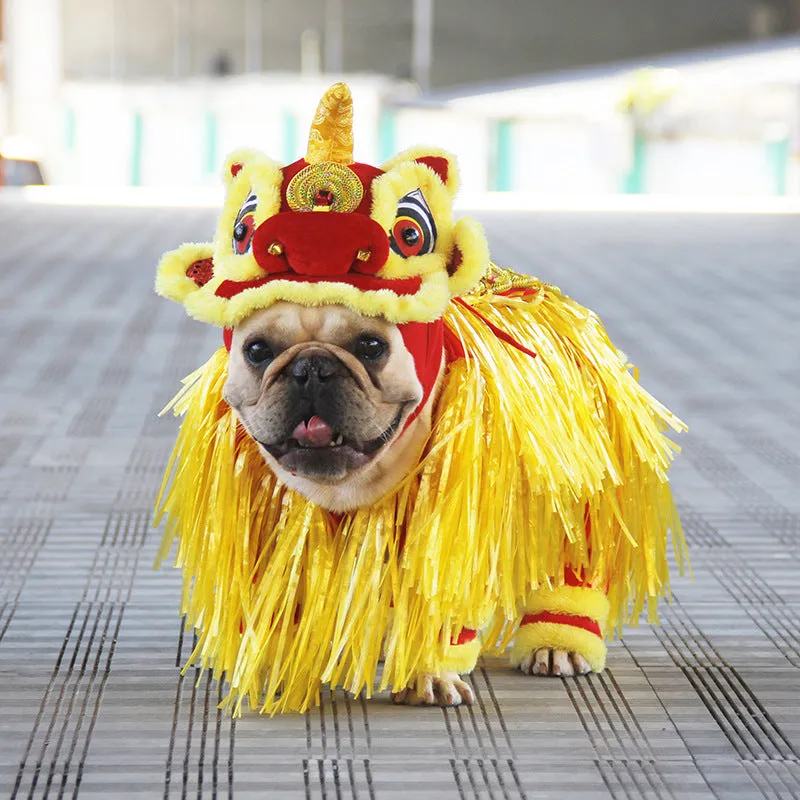 Chinese style polar fleece lion dance pet costume for cats and dogs in size L