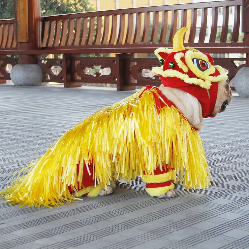 Chinese style polar fleece lion dance pet costume for cats and dogs in size L