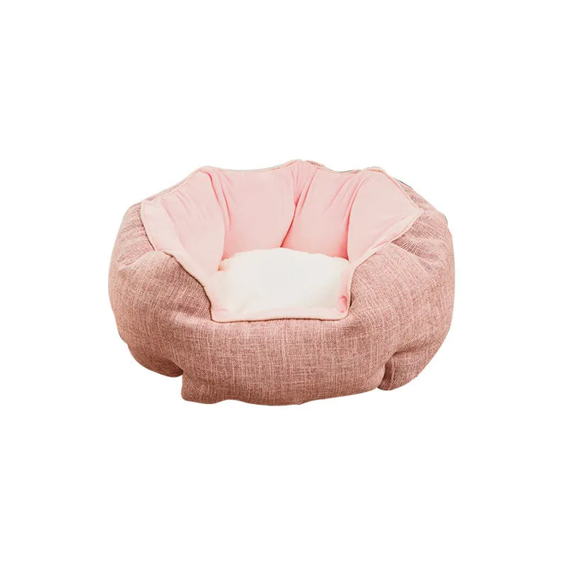 Octagonal pet bed with removable mats in blue colour with soft wool point design