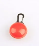 Dog LED clip-on collar pendant with bright red LED, stainless steel carabiner, and weather-resistant housing on a black collar