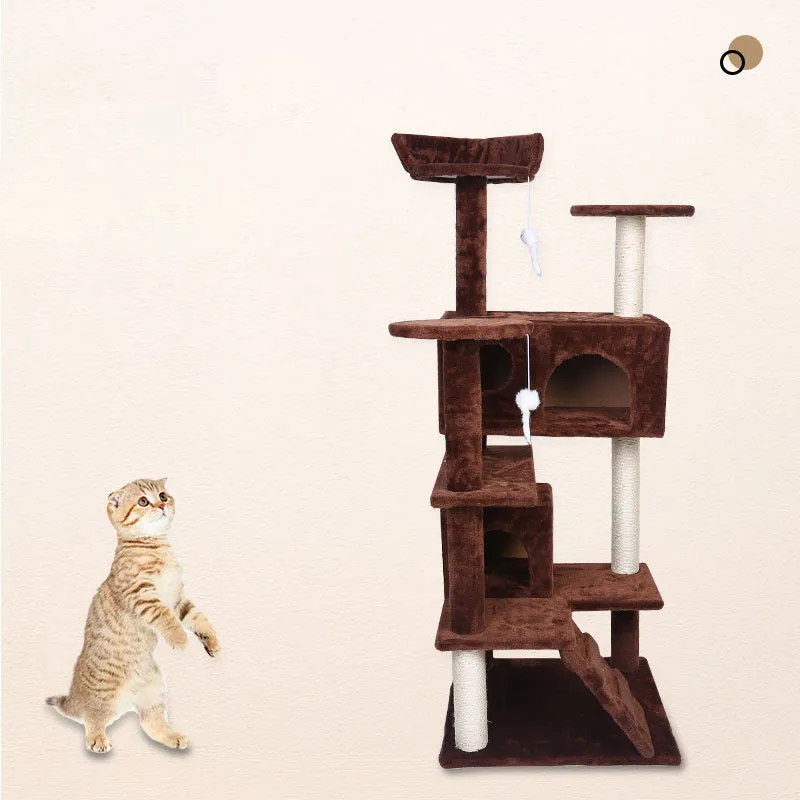 CBQ013 cat climbing frame 50x50x137cm with sisal scratching areas plush resting platforms and toy balls