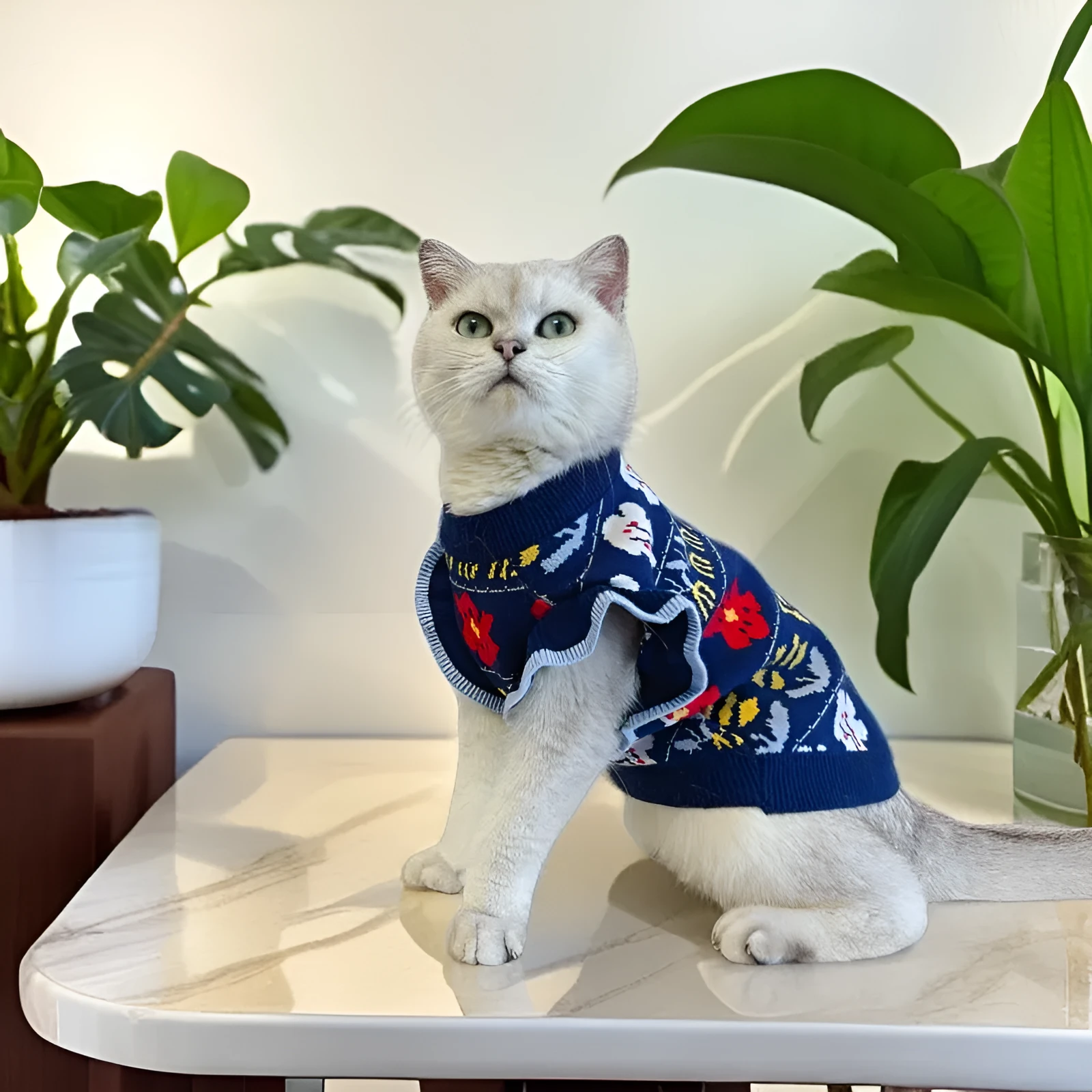 Dark blue wool casual dog coat for small and medium-sized dogs, available in sizes XS to XXL