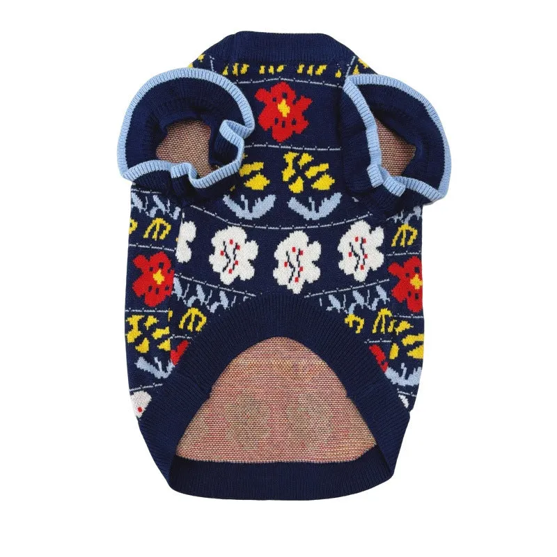 Dark blue wool casual dog coat for small and medium-sized dogs, available in sizes XS to XXL