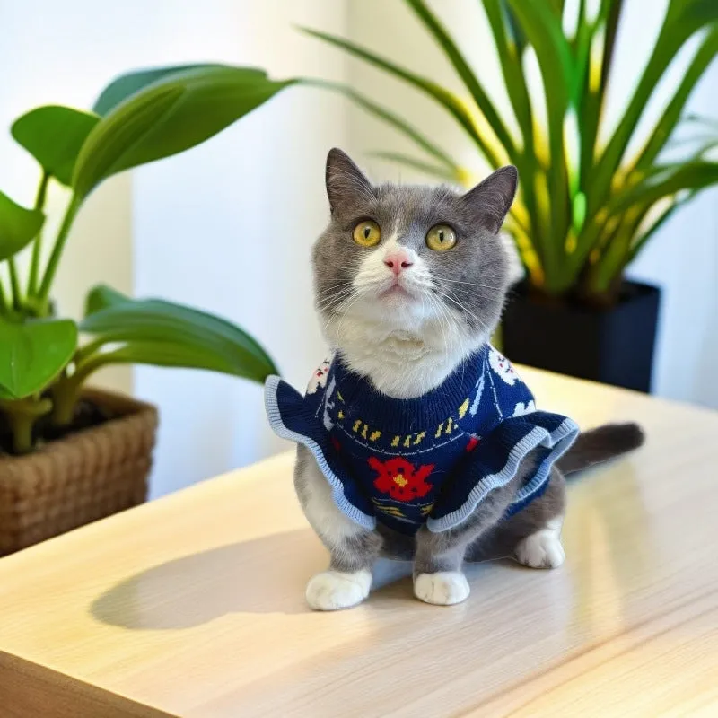 Dark blue wool casual dog coat for small and medium-sized dogs, available in sizes XS to XXL