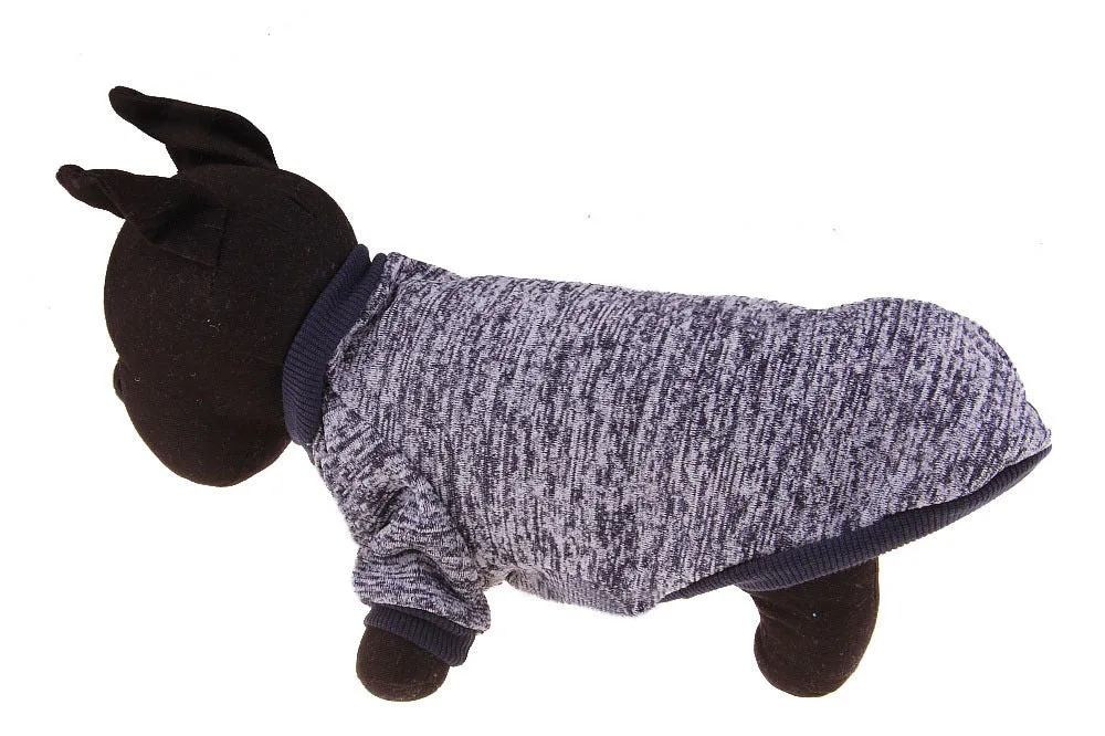 Colorful cotton two-legged pet sweater for small dogs, with neck and chest measurements, available in multiple sizes