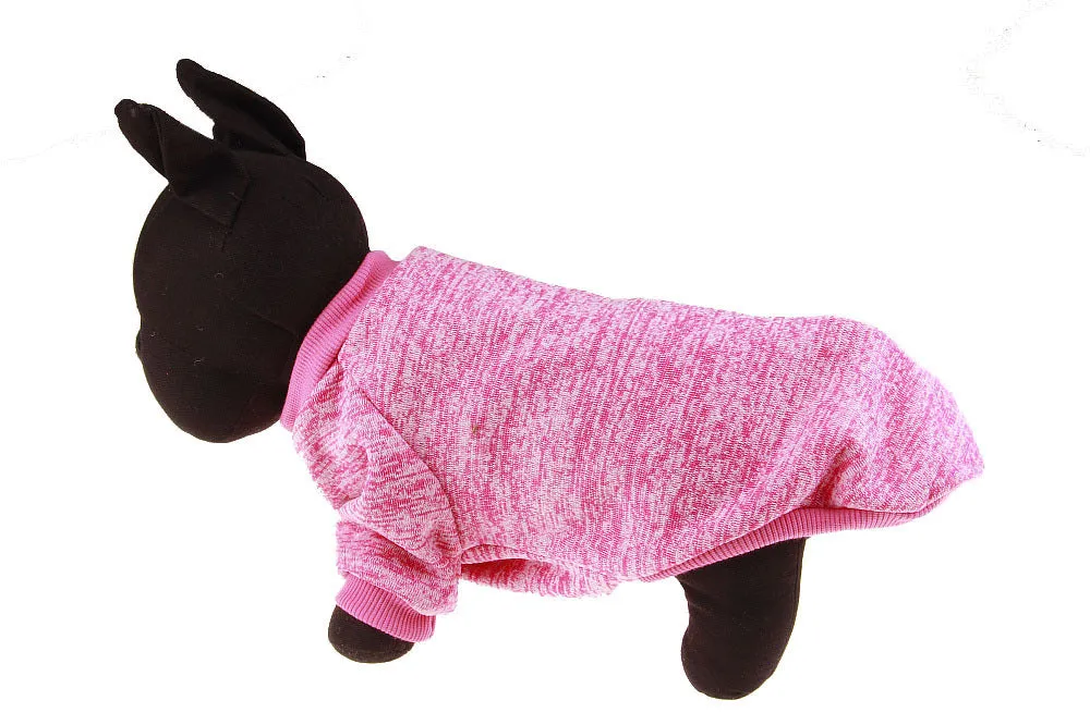Colorful cotton two-legged pet sweater for small dogs, with neck and chest measurements, available in multiple sizes