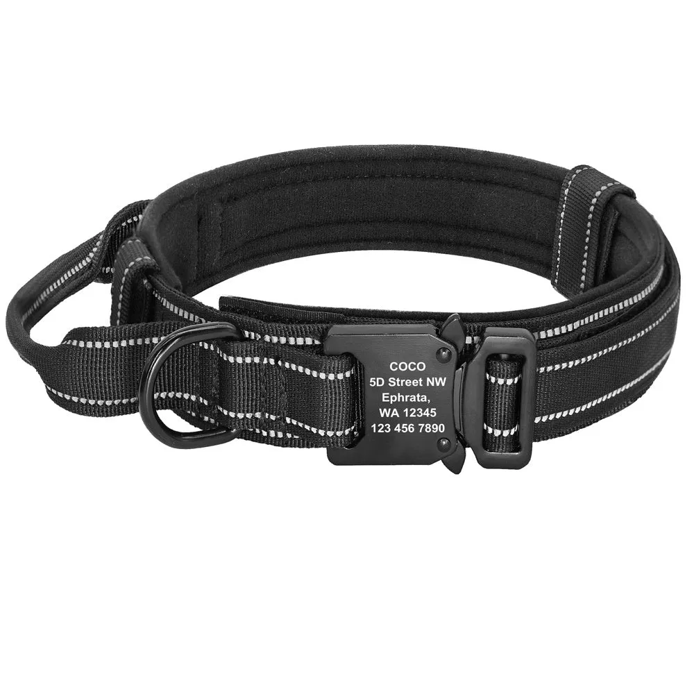 Medium large dog collar with reflective nylon webbing and cotton lining in camouflage pattern