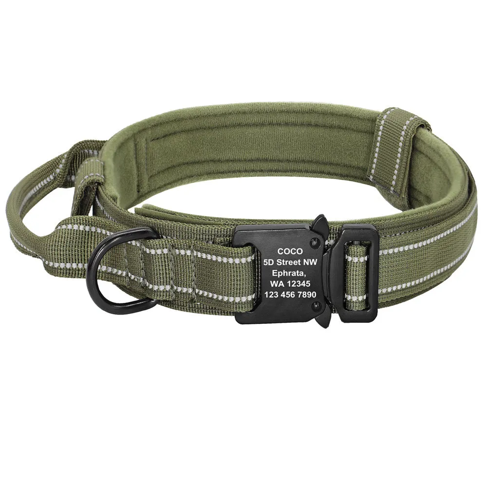 Medium large dog collar with reflective nylon webbing and cotton lining in camouflage pattern