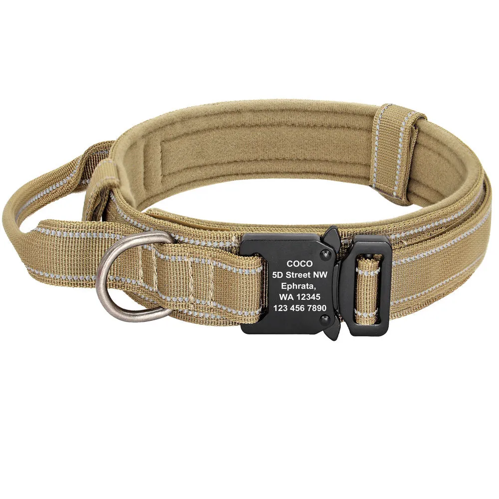 Medium large dog collar with reflective nylon webbing and cotton lining in camouflage pattern