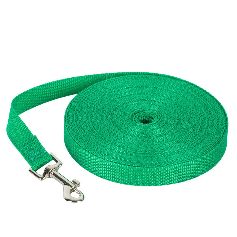 Long nylon rope pet leash in blue, 2cm width, 1.5 metres long, on a neutral background