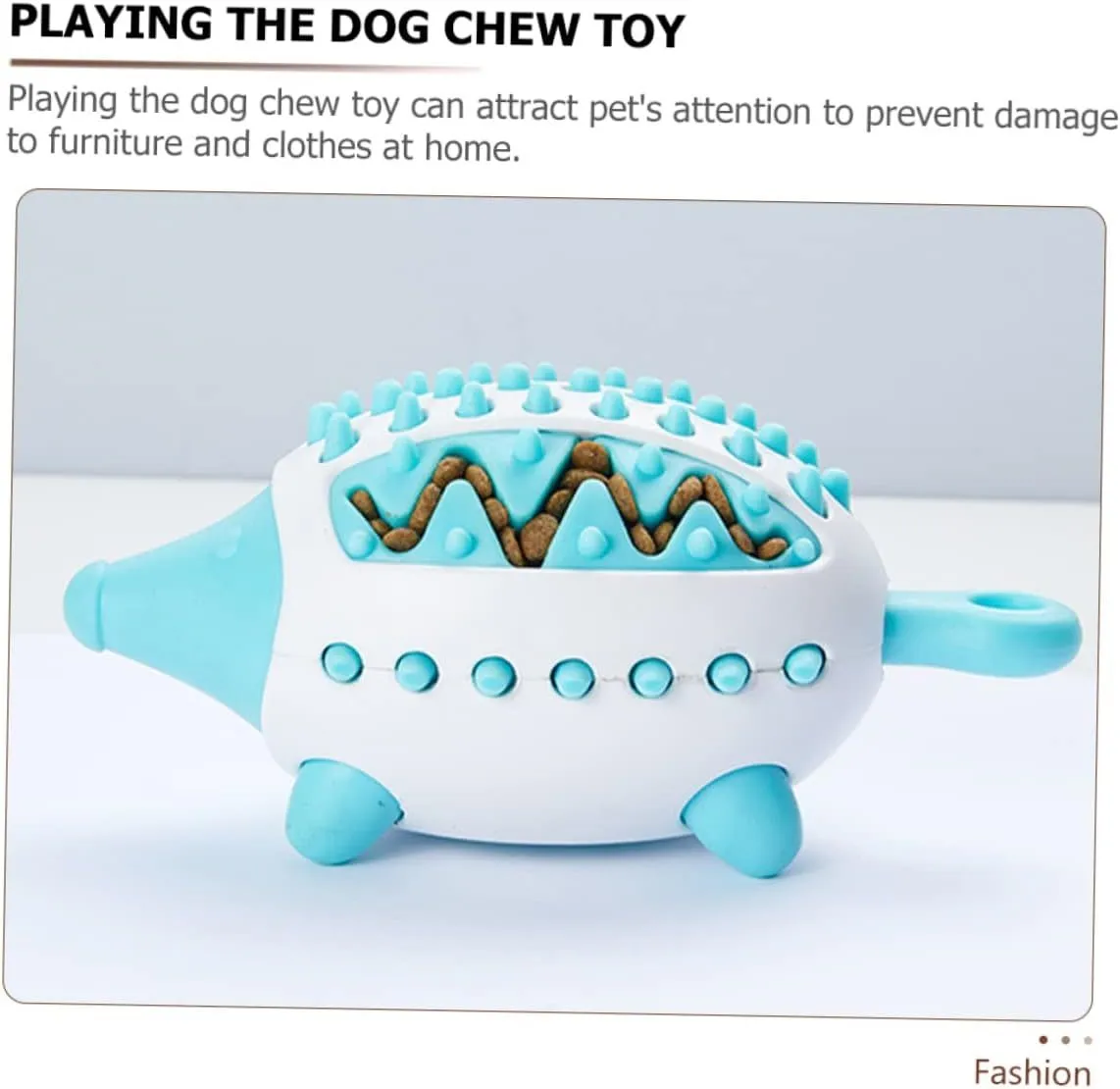Dog toy treat dispensing squeaky ball in blue green and pink colours