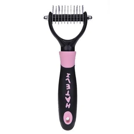 Blue pet dematting comb with stainless steel teeth and soft handle for dogs and cats