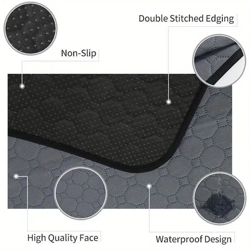 Washable dog pee pads in neutral tan and grey colours showing multiple size options