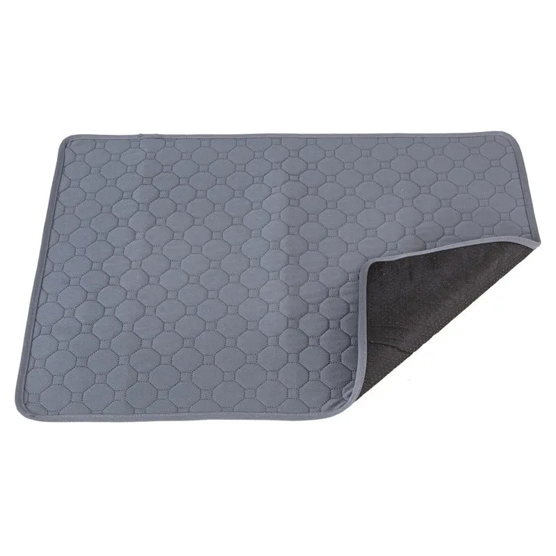 Washable dog pee pads in neutral tan and grey colours showing multiple size options
