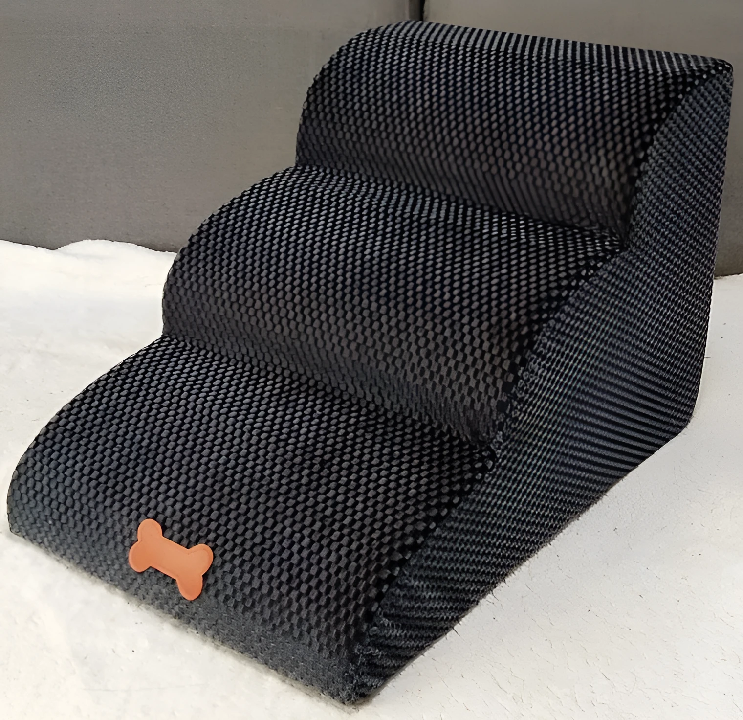 Three storey sloping pet stair with flannel cover, 60x42x36cm, in grey