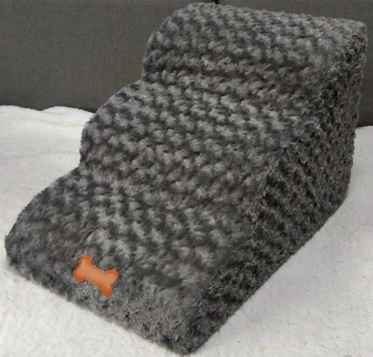Three storey sloping pet stair with flannel cover, 60x42x36cm, in grey