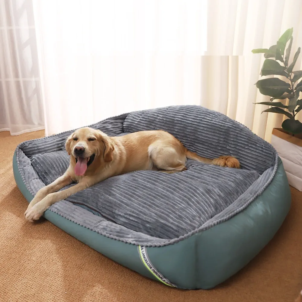 Winter warm removable washable dog kennel bed in Light Green with velvet and imitation leather construction