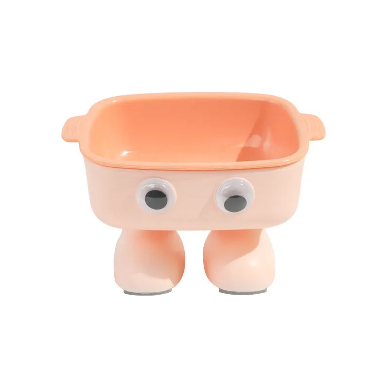 Green robot-shaped elevated cat bowl with tilted design and removable inner bowl on anti-slip base