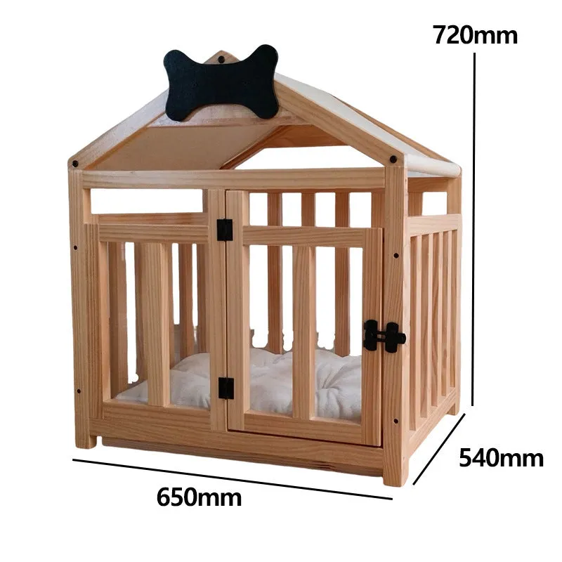 Indoor solid wood doghouse with removable washable cushion, dark brown finish, large size