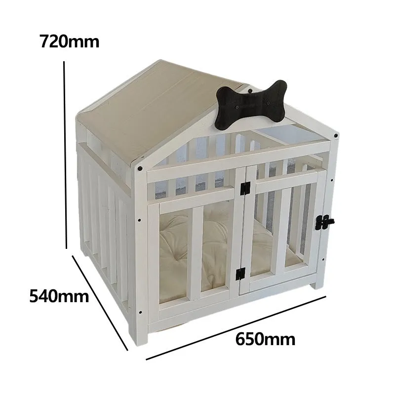 Indoor solid wood doghouse with removable washable cushion, dark brown finish, large size