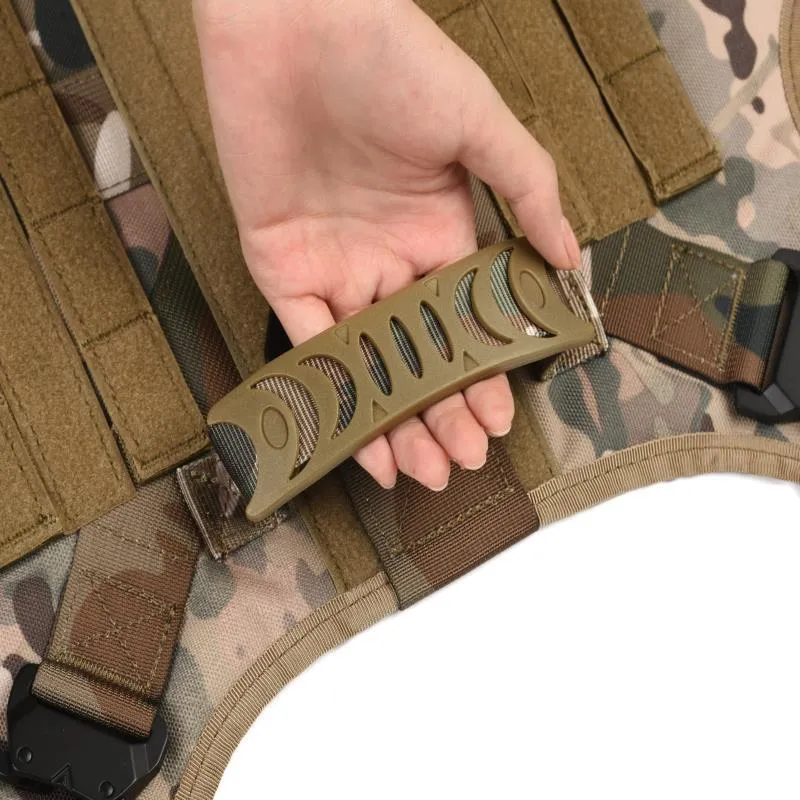 Dog wearing adjustable polyester training battle vest with matching accessories