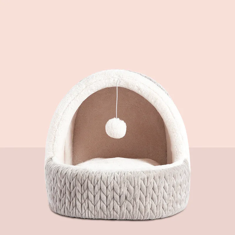 Four Seasons semi-enclosed cloth cat bed dog kennel in pink, average size, winter warm pet house