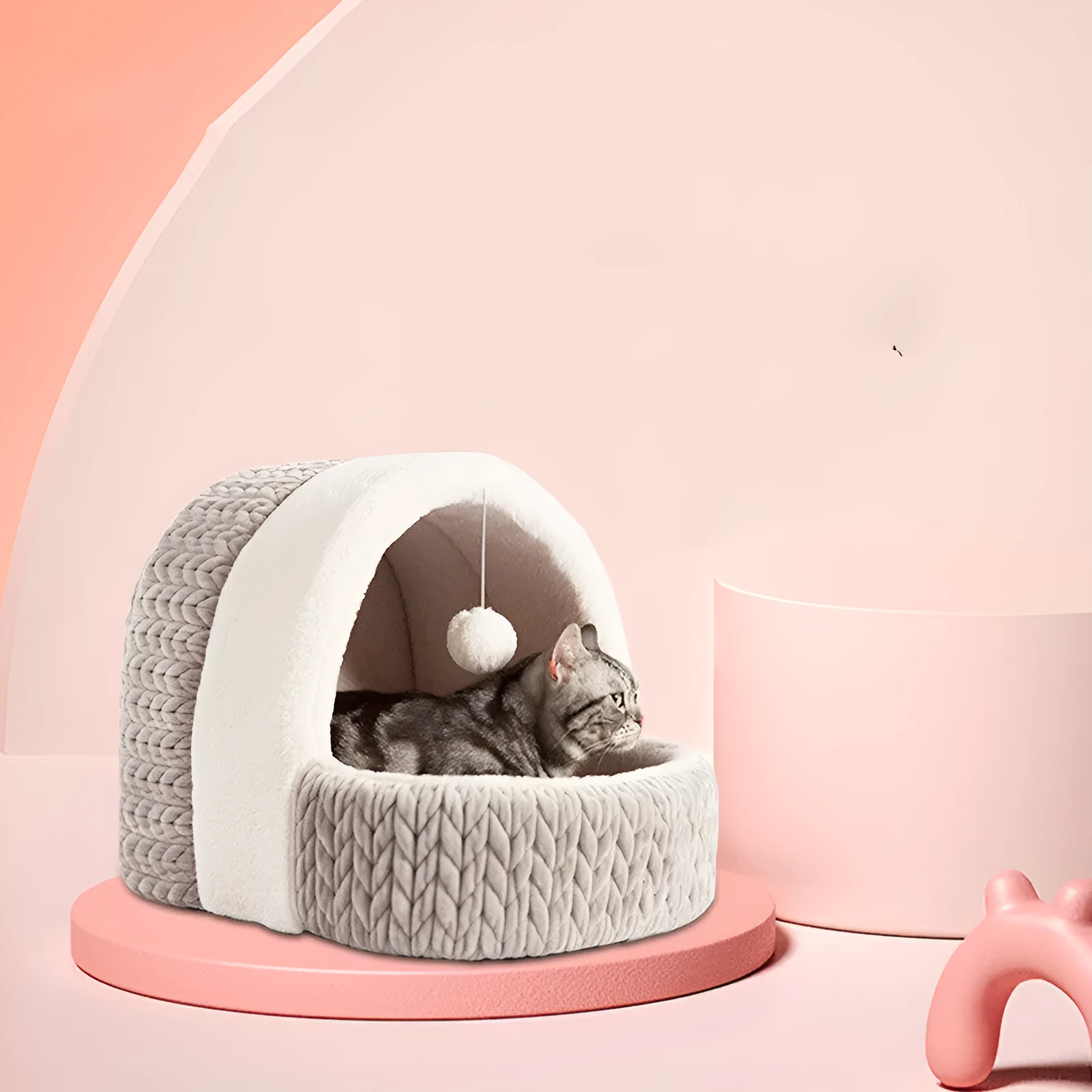 Four Seasons semi-enclosed cloth cat bed dog kennel in pink, average size, winter warm pet house