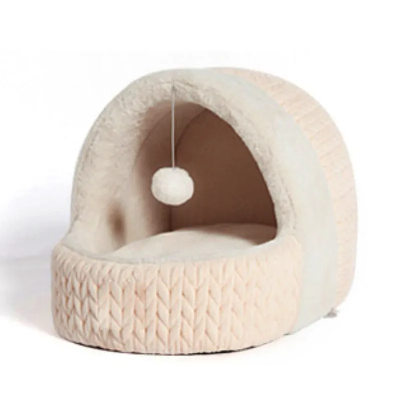 Four Seasons semi-enclosed cloth cat bed dog kennel in pink, average size, winter warm pet house