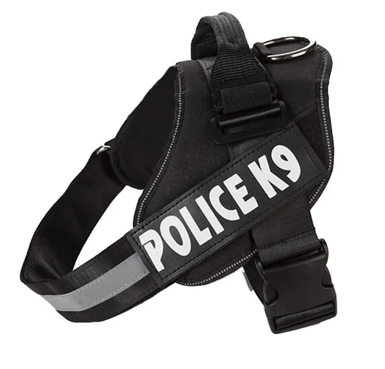Explosion-proof Oxford cloth K9 chest back dog strap harness in black with metal clip and red trim