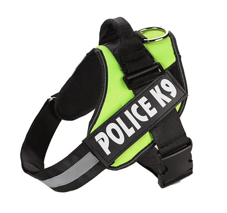 Explosion-proof Oxford cloth K9 chest back dog strap harness in black with metal clip and red trim