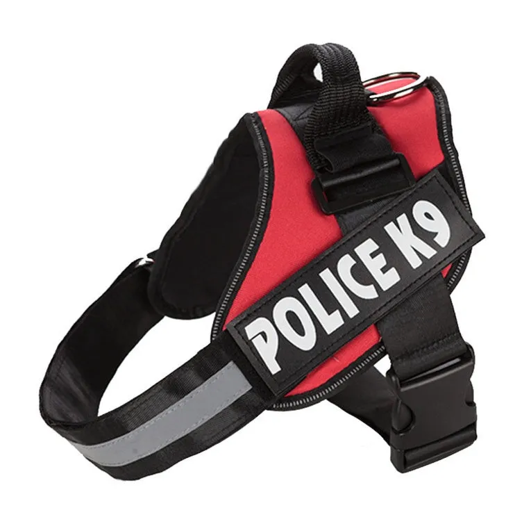 Explosion-proof Oxford cloth K9 chest back dog strap harness in black with metal clip and red trim