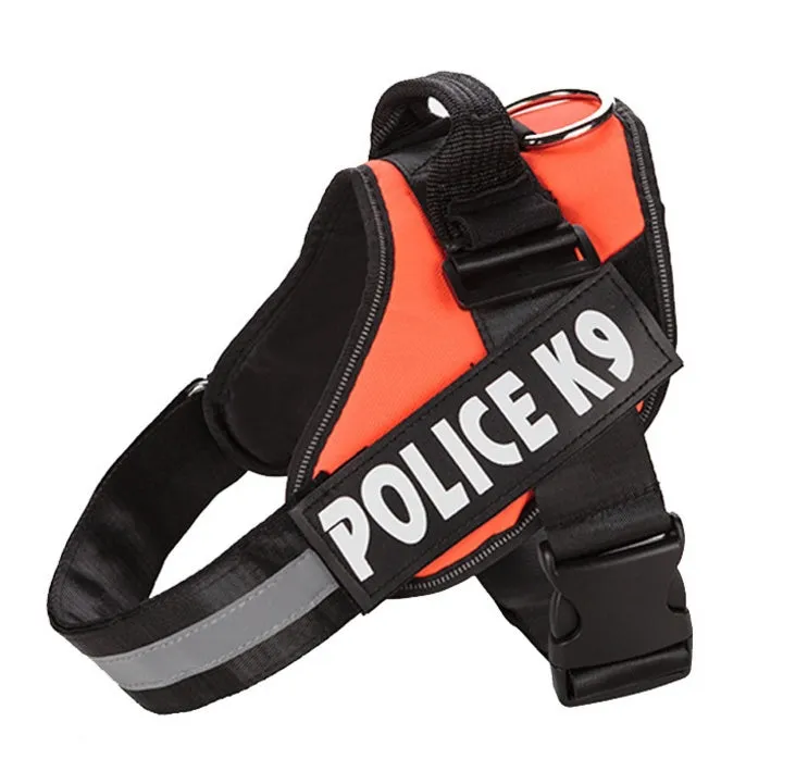 Explosion-proof Oxford cloth K9 chest back dog strap harness in black with metal clip and red trim