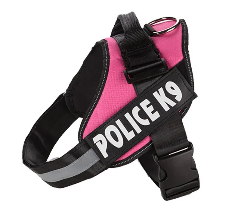 Explosion-proof Oxford cloth K9 chest back dog strap harness in black with metal clip and red trim