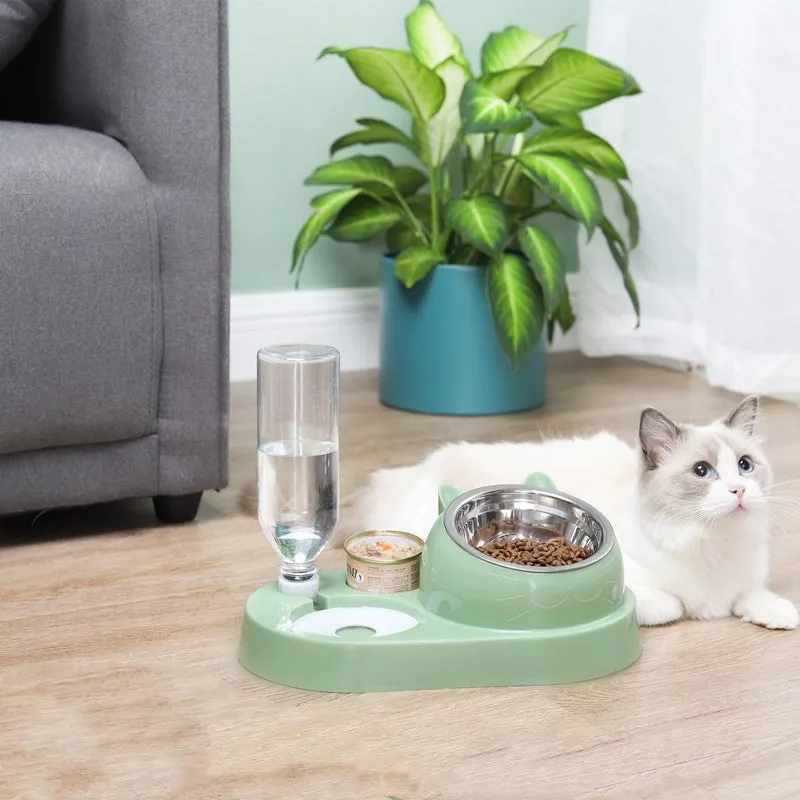 Huatang Season double bowl cat drinker and cat basin in grey, 32cm long, on a light background